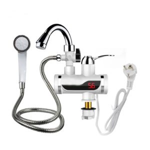 Electric Hot Water Tap with Shower Head -White and Silver