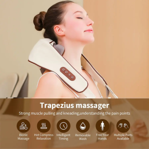 USB Wireless Electric Shiatsu Kneading Relief Neck Shoulder Massager for Car Travel Neck Back Body Heating Massager